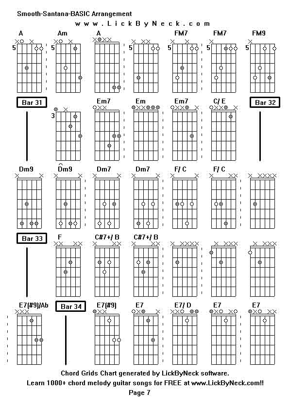 Chord Grids Chart of chord melody fingerstyle guitar song-Smooth-Santana-BASIC Arrangement,generated by LickByNeck software.